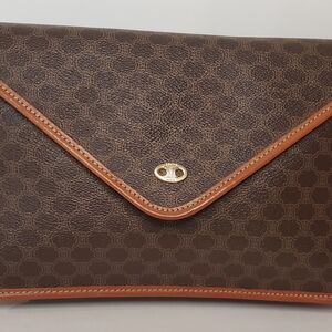 Celine Brown and Tan Patterned Clutch